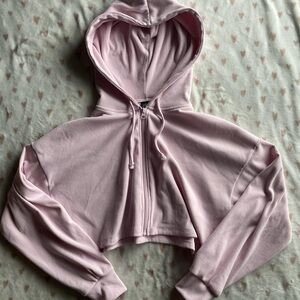 Pink Cropped Zip-Up Hoodie